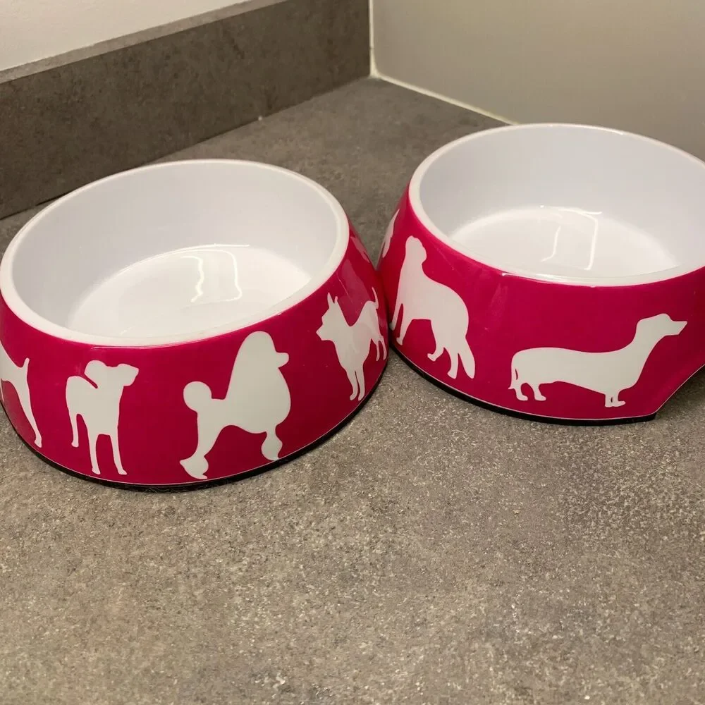 SET C. Wonder Hot Pink Dog Print Food Bowl Decorative Pet Bowls Anthropologie